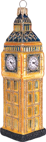 Hand-blown glass Big Ben ornament with festive shimmer, made in Poland, 3-inch detailed souvenir decoration