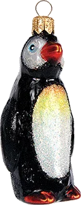 Hand-blown glass Penguin ornament with festive shimmer, 3-inch collectible from Poland