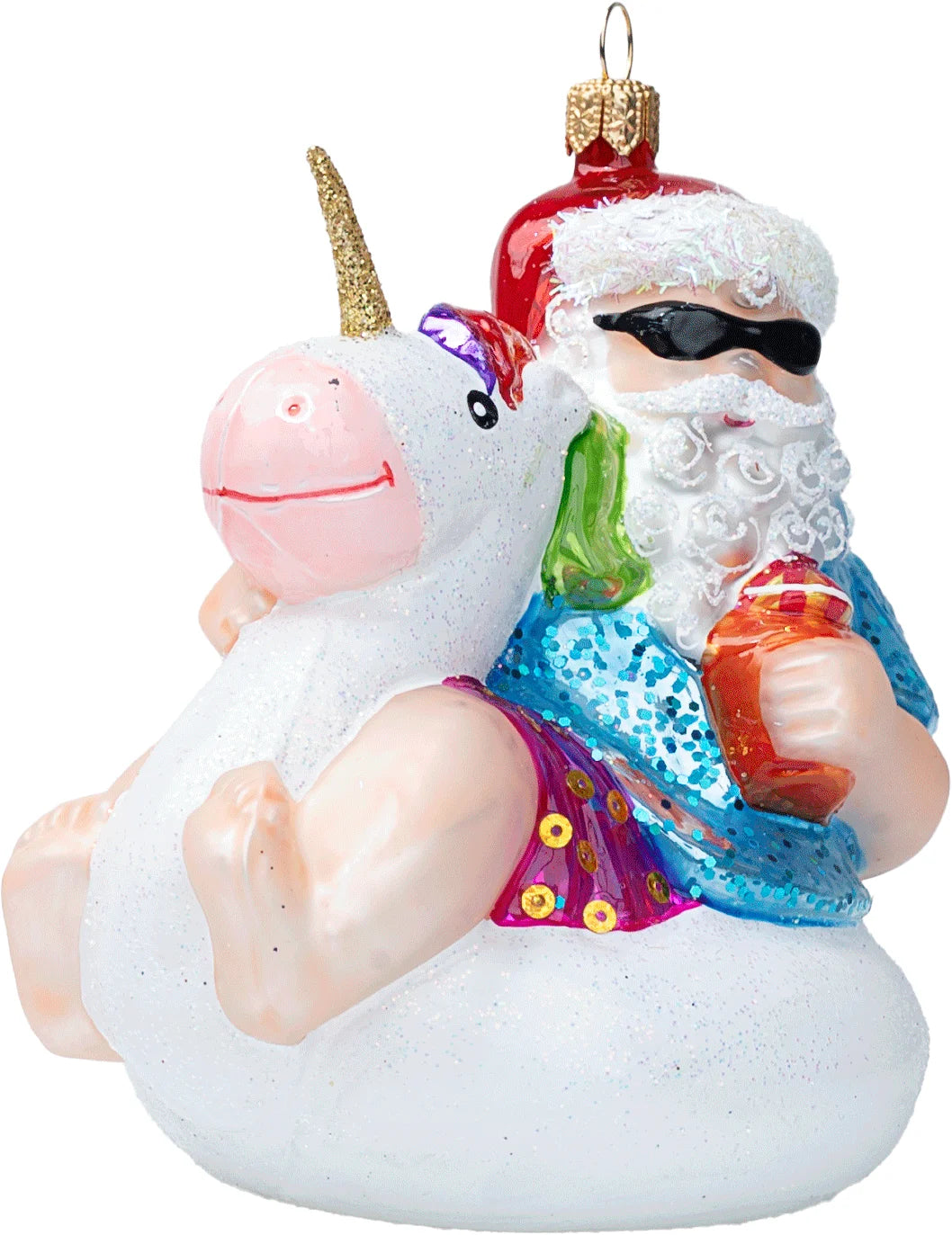 Santa Claus with inflatable Unicorn