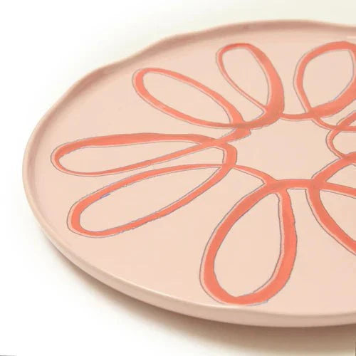 Amalfi Ceramic Service Charger Plate with hand-painted orange floral design on beige background, 12.6-inch diameter