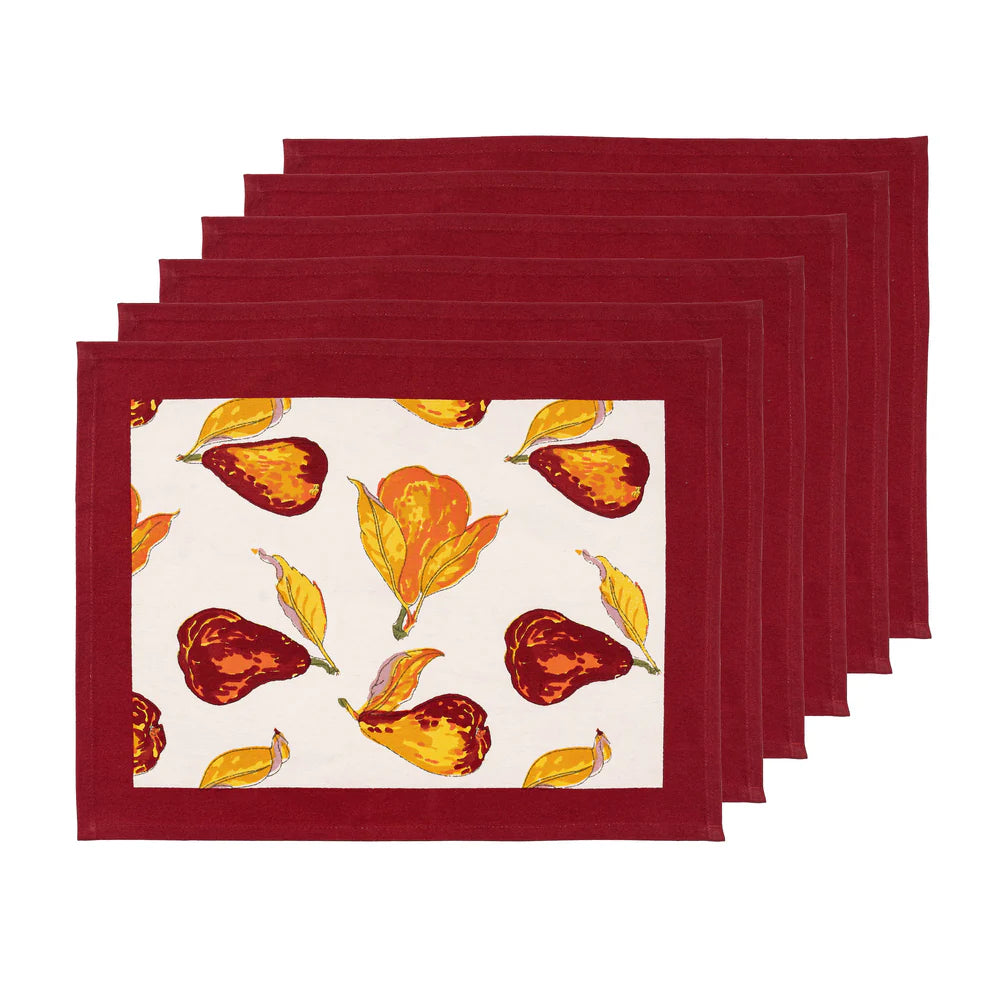 Orchard Pear Placemats Burgundy, Set of 6