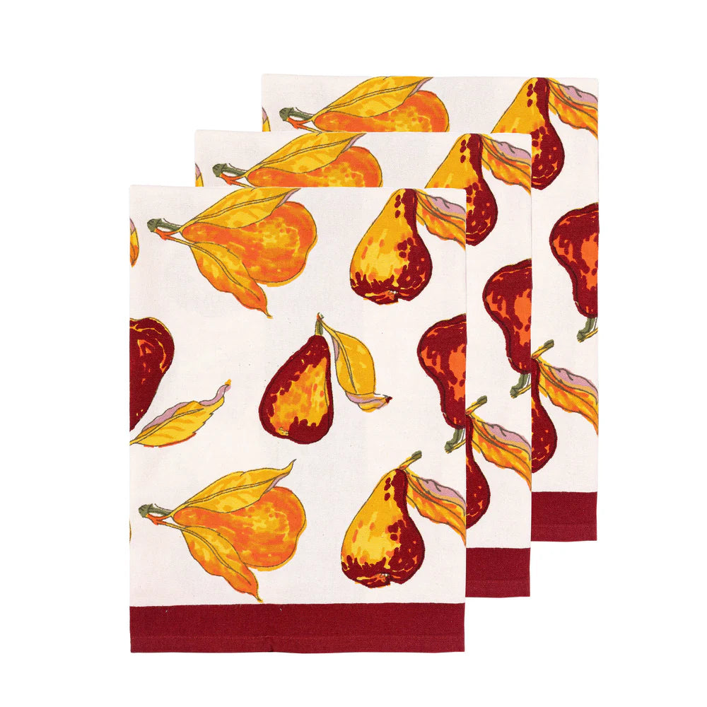 Orchard Pear Tea Towels Burgundy