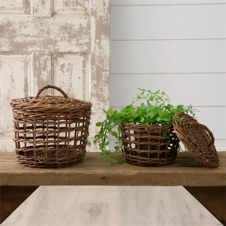 Woven Wicker Baskets with Lids (Set of 2)