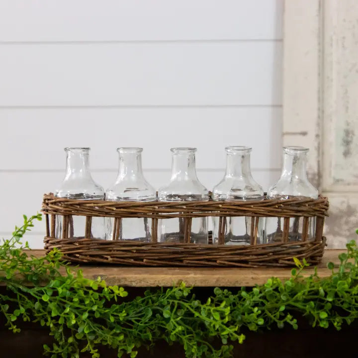 Wicker Basket with Glass Vases (Pc)