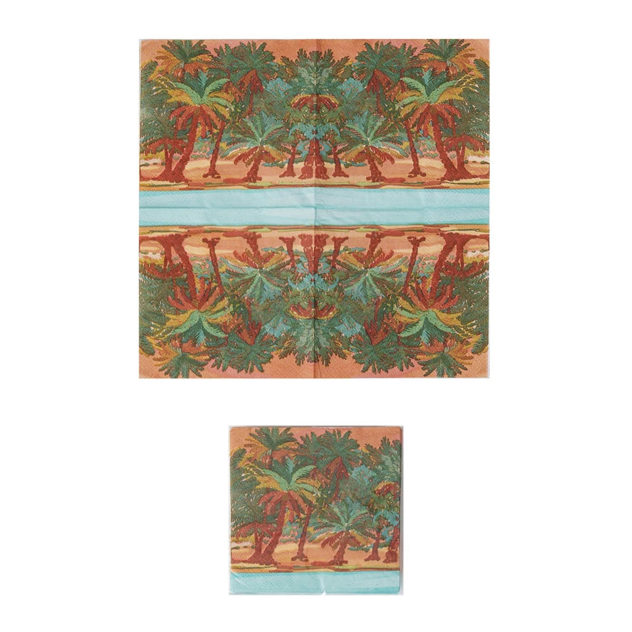 Paper Cocktail Napkins w/ Palm Trees (Contains 50 Folded Pieces)