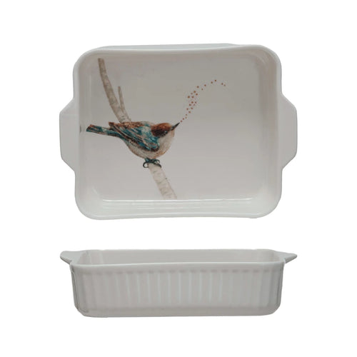 1 Quart Stoneware Baker w/ Bird on Branch & Handles ©
