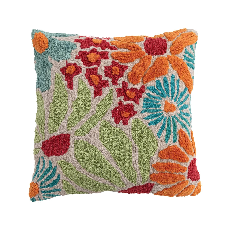 20" Square Fabric Tufted Indoor/Outdoor Pillow with Flowers SKU#DG0315