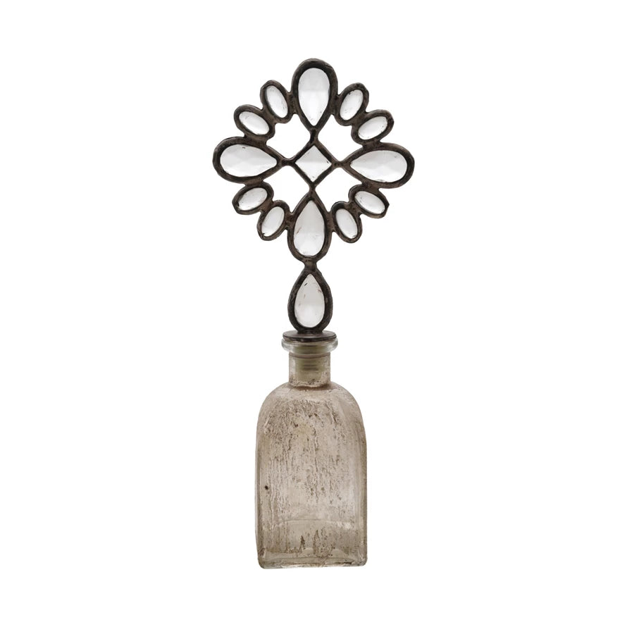 Decorative Glass Bottle with Zinc Alloy Stopper, Distressed Finish