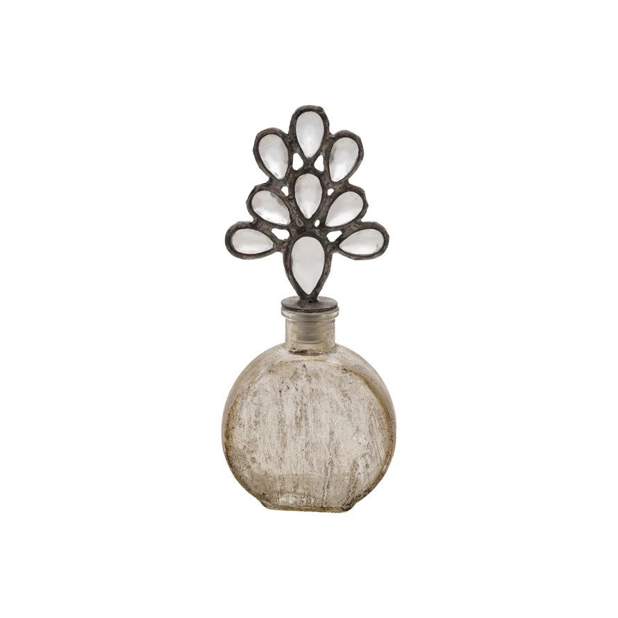 Decorative Glass Bottle with Zinc Alloy Stopper, Distressed Finish