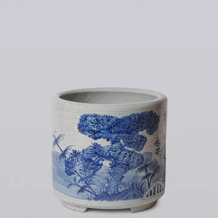 Blue and White Porcelain Three Friends Footed Cachepot