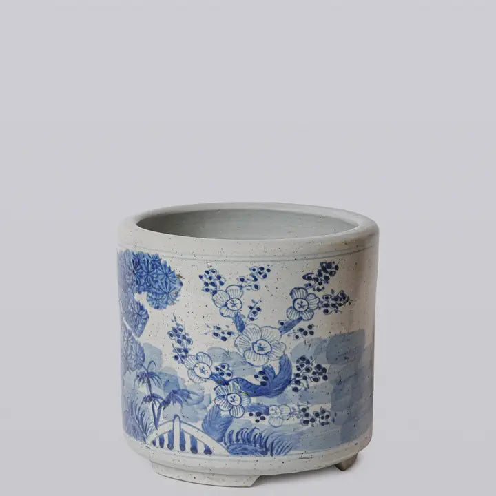 Blue and White Porcelain Three Friends Footed Cachepot
