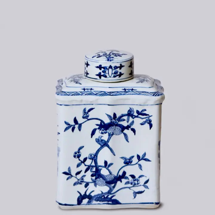 Bird and Flower Blue and White Porcelain Caddy