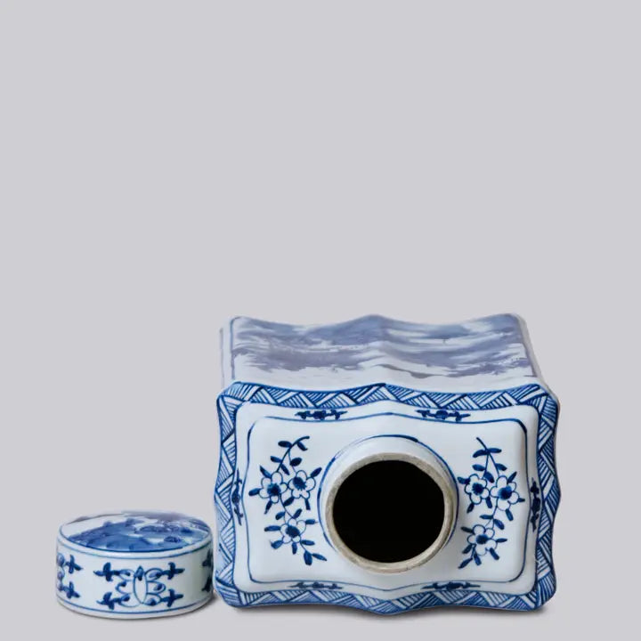Bird and Flower Blue and White Porcelain Caddy