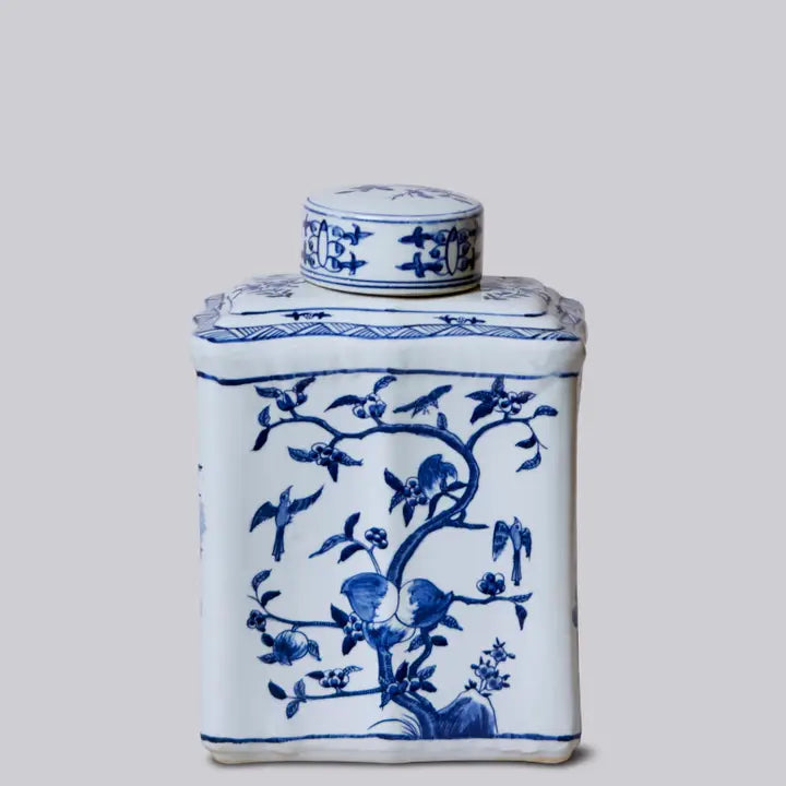 Bird and Flower Blue and White Porcelain Caddy
