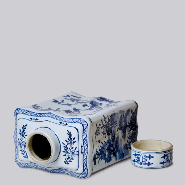 Bird and Flower Blue and White Porcelain Caddy