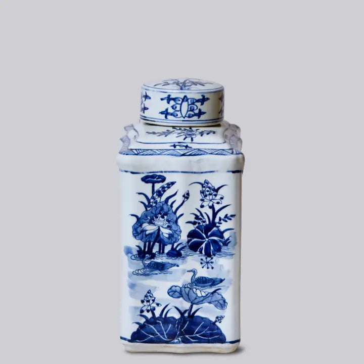 Bird and Flower Blue and White Porcelain Caddy
