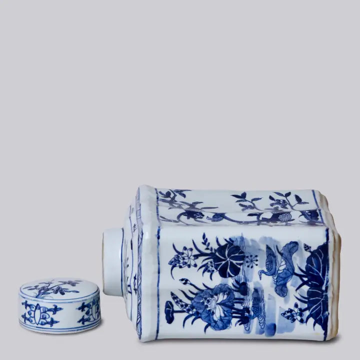 Bird and Flower Blue and White Porcelain Caddy