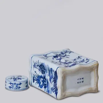 Bird and Flower Blue and White Porcelain Caddy