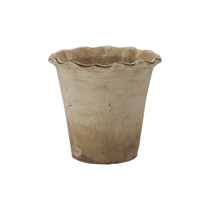 Terra-cotta Planter w/ Ruffled Edge, Distressed Finish, Natural (Holds 5" Pot)