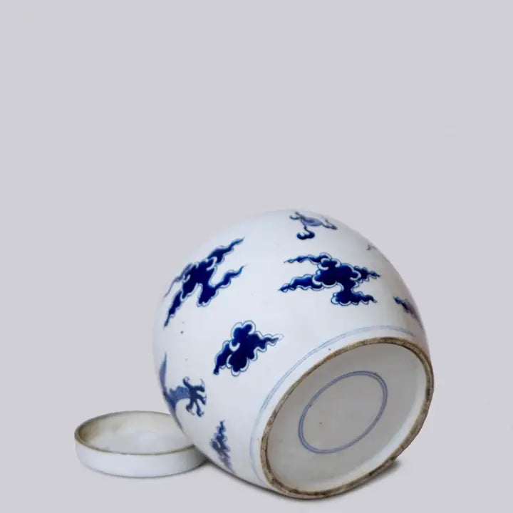 Blue and White Porcelain Dragon Lidded Round Storage Jar