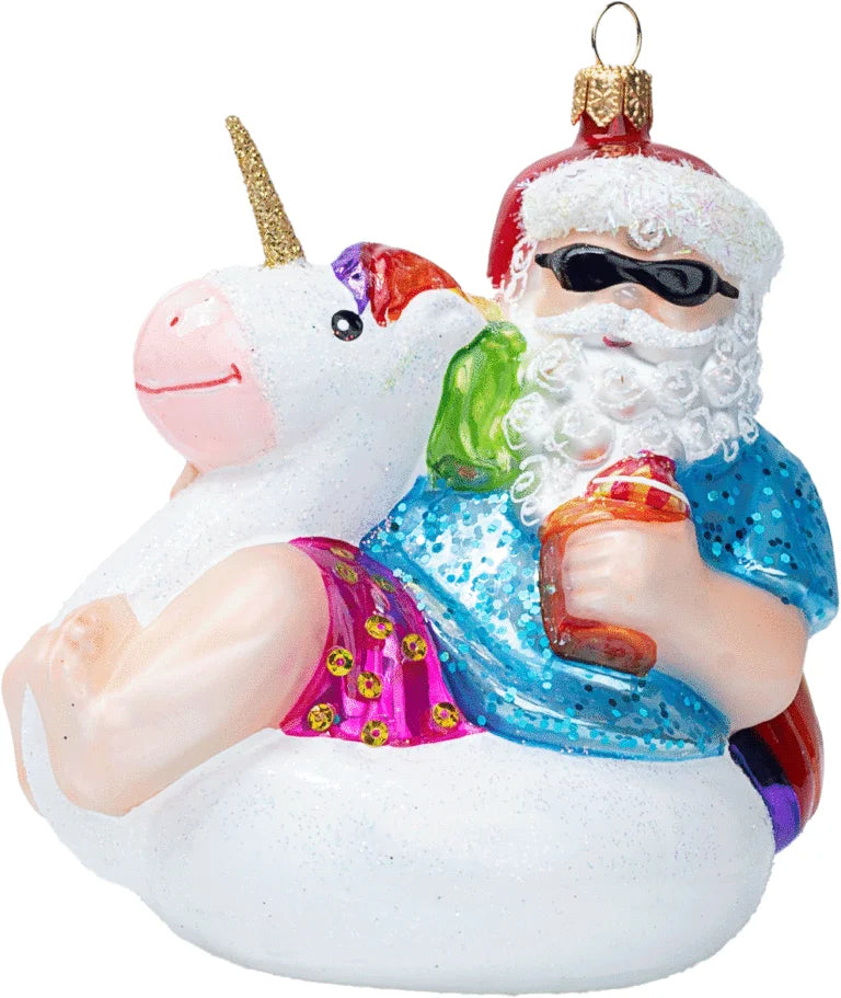 Santa Claus with inflatable Unicorn