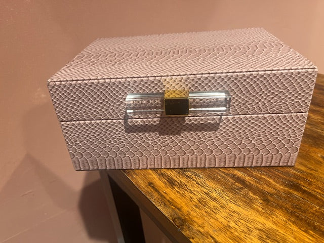 Snakeskin Leather Pink box with Crystal Closure Black Velvet Inteior