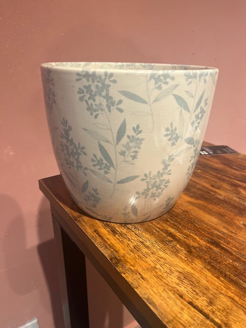 Flower Pot Mint green floral 7" Tall 8" Diameter