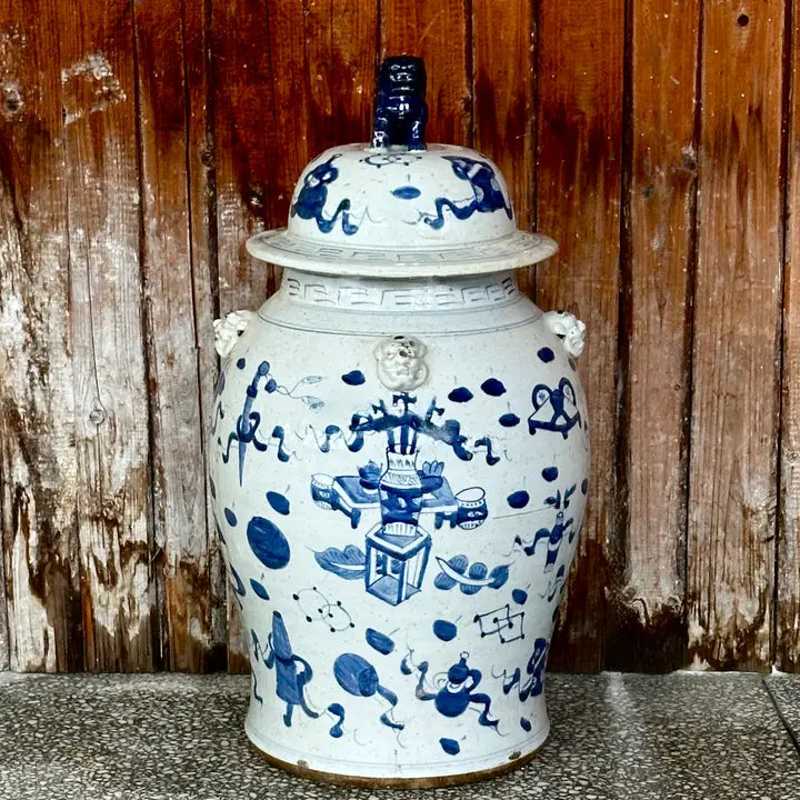 Extra Large Blue and White Treasures Porcelain Temple Jar