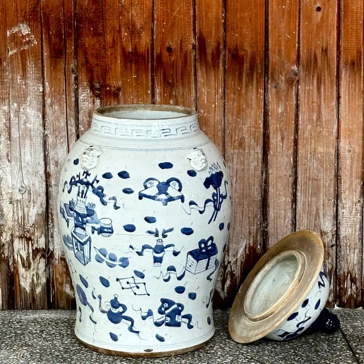 Extra Large Blue and White Treasures Porcelain Temple Jar