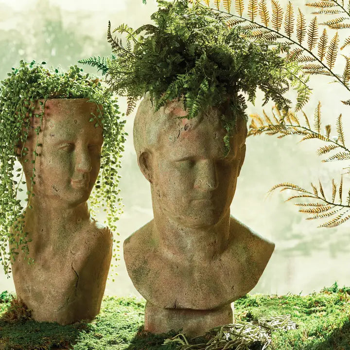Weathered Garden Male Bust Planter
