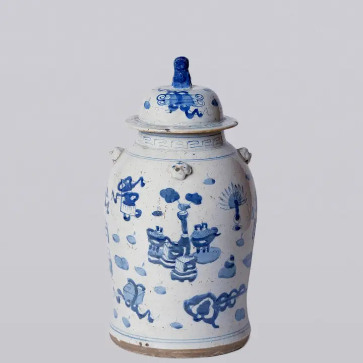 Blue and White Treasures Porcelain Temple Jar