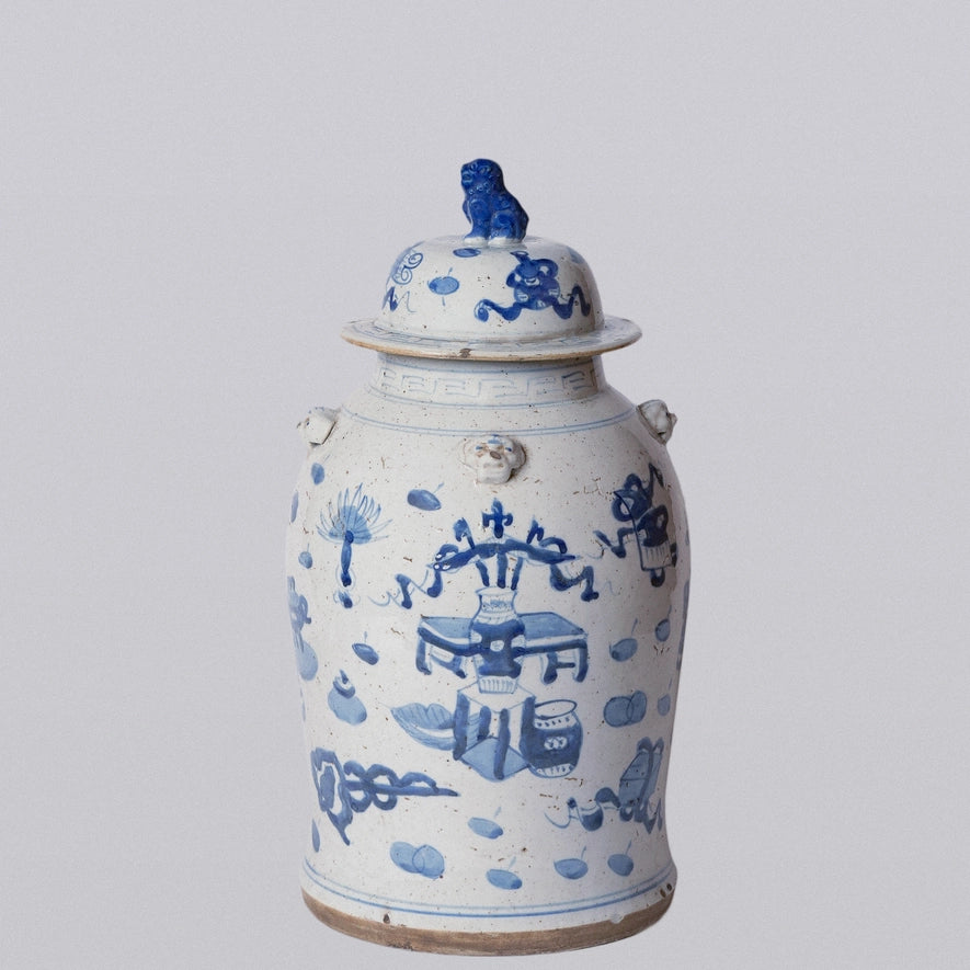 Blue and White Treasures Porcelain Temple Jar