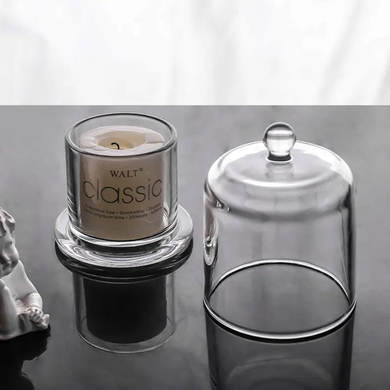 Glass Candle Holder With Glass Cover Small