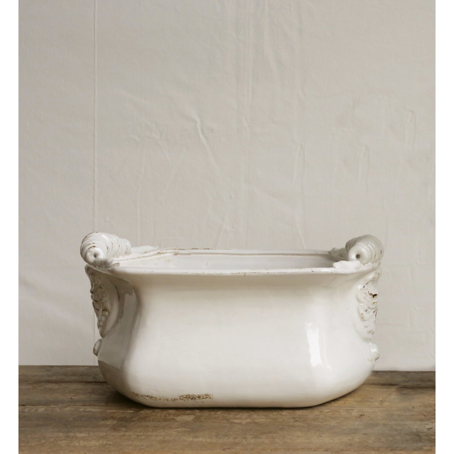 Terra-cotta Cachepot, Crackle Glaze, Distressed Finish, White (Each One Will Vary)