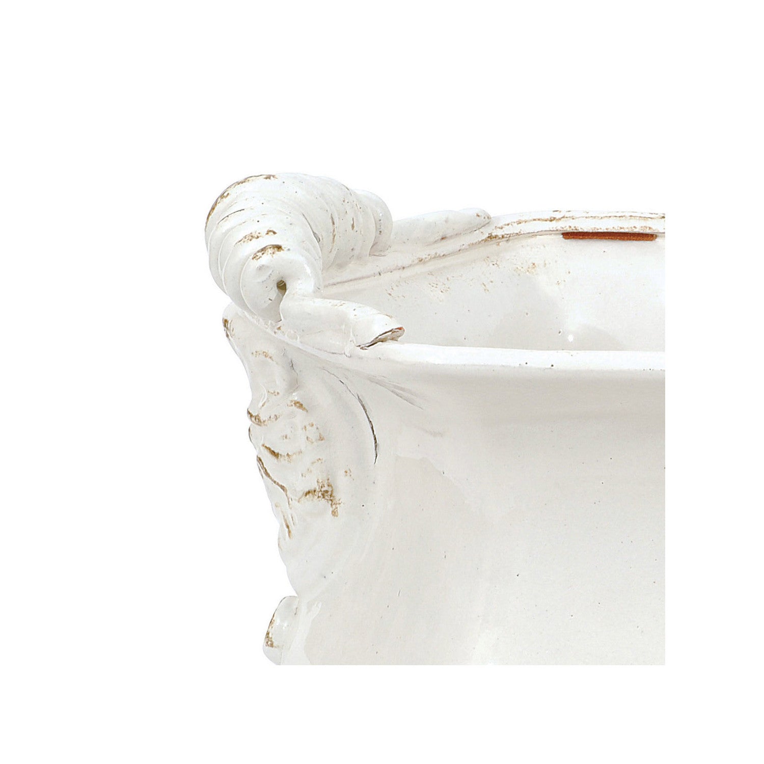Terra-cotta Cachepot, Crackle Glaze, Distressed Finish, White (Each One Will Vary)