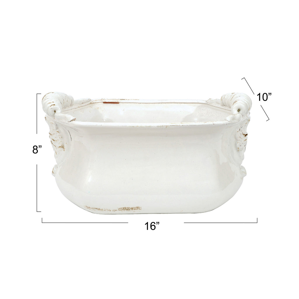 Terra-cotta Cachepot, Crackle Glaze, Distressed Finish, White (Each One Will Vary)