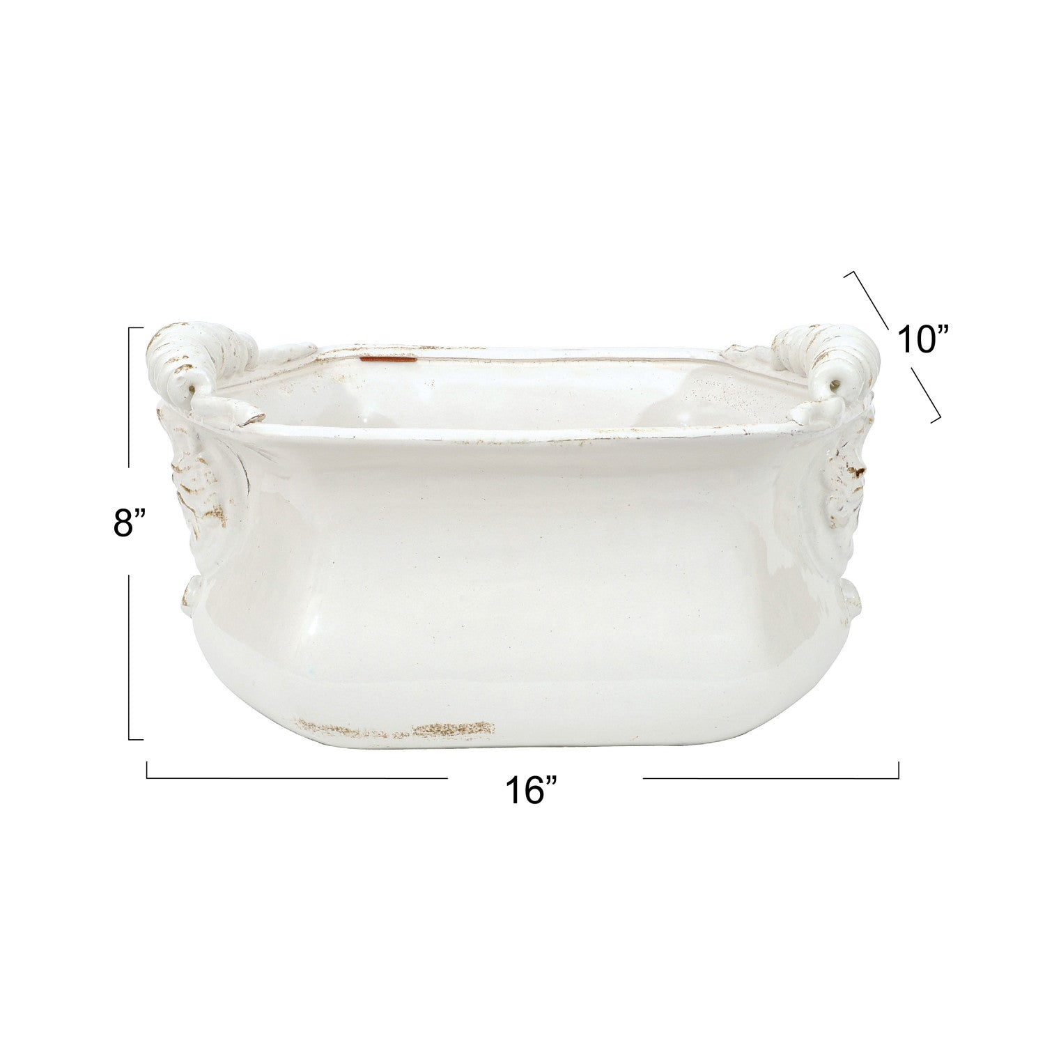 Terra-cotta Cachepot, Crackle Glaze, Distressed Finish, White (Each One Will Vary)