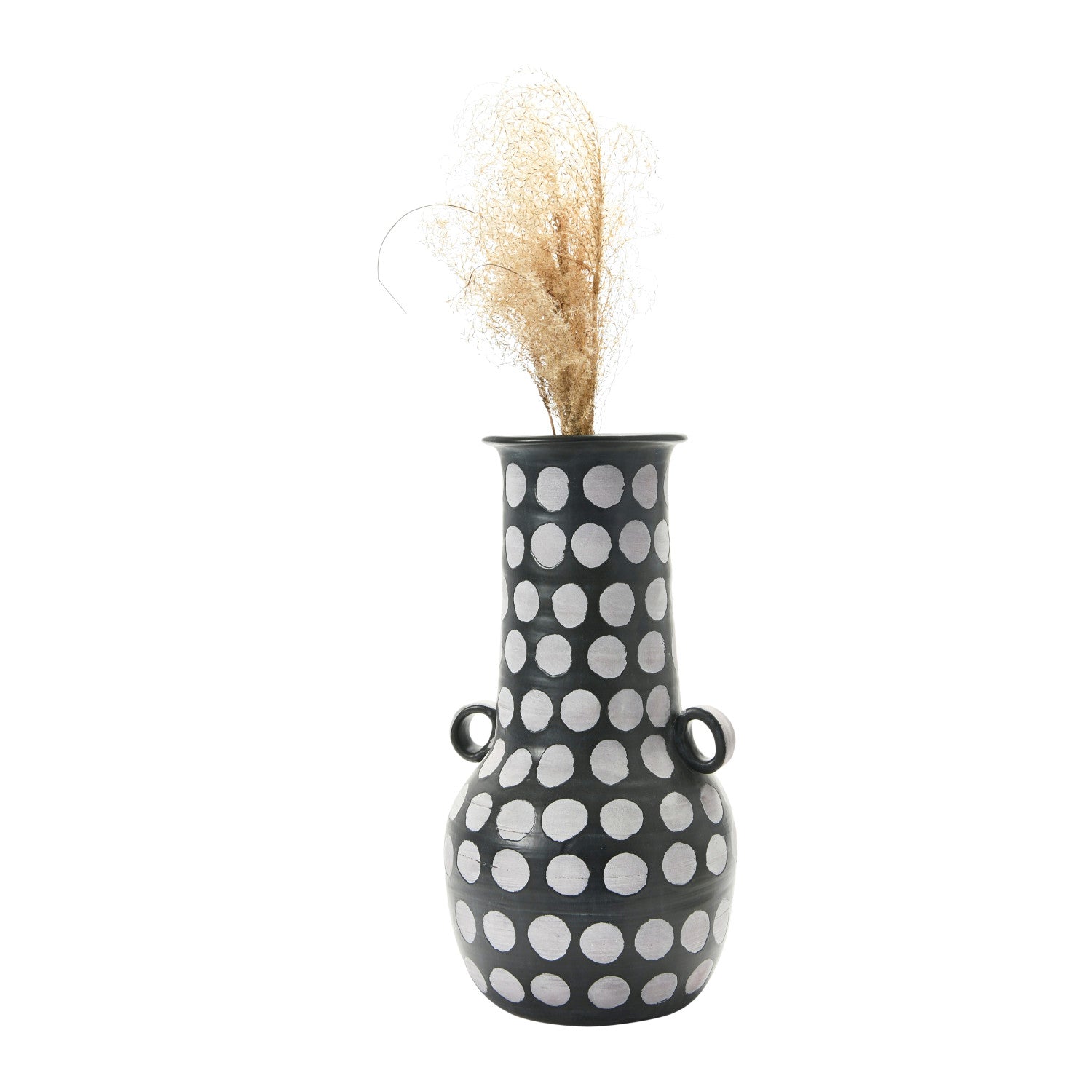 Hand-Painted Terracotta Vase with Polka Dots