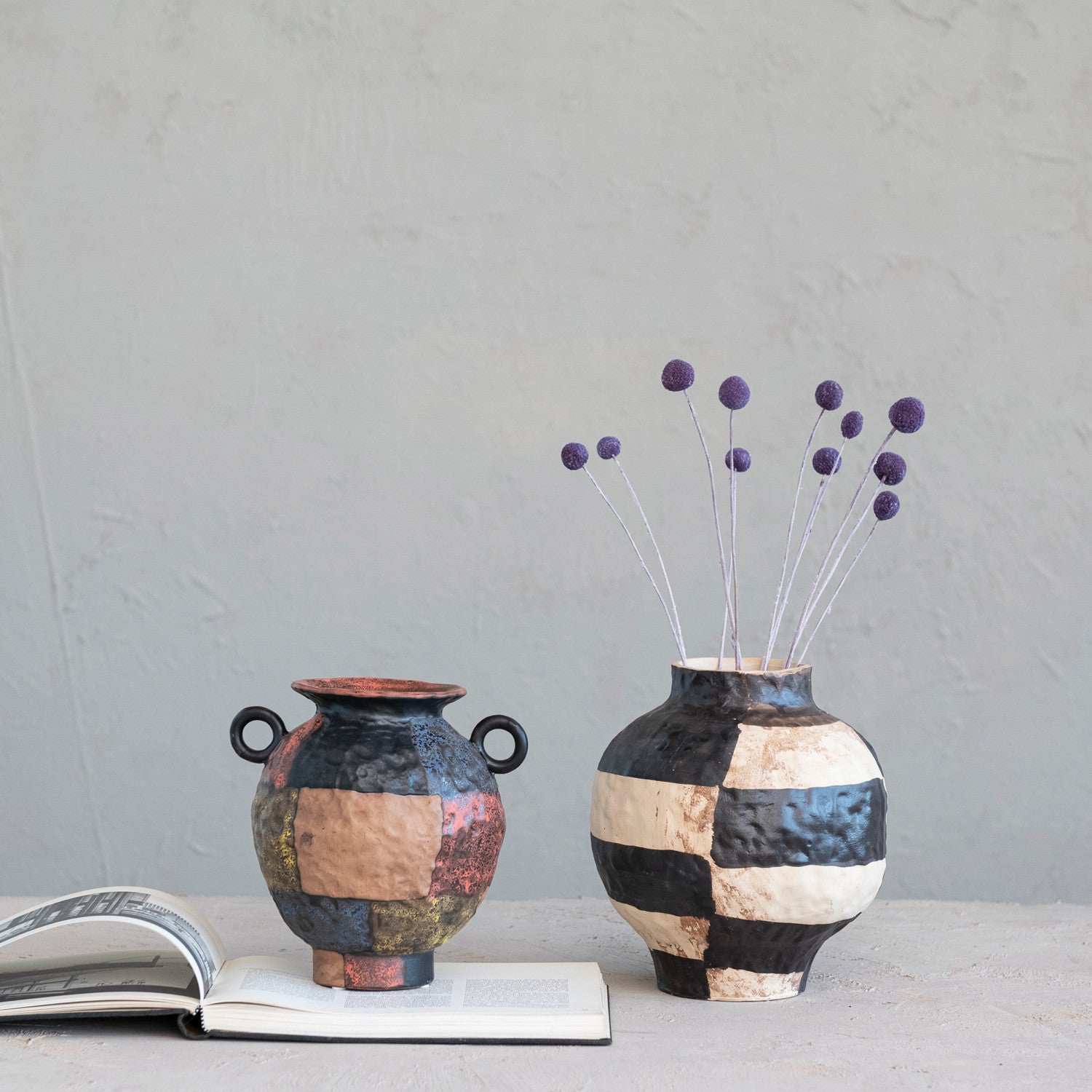 Hand-Painted Textured Stoneware Vase (Each One Will Vary)