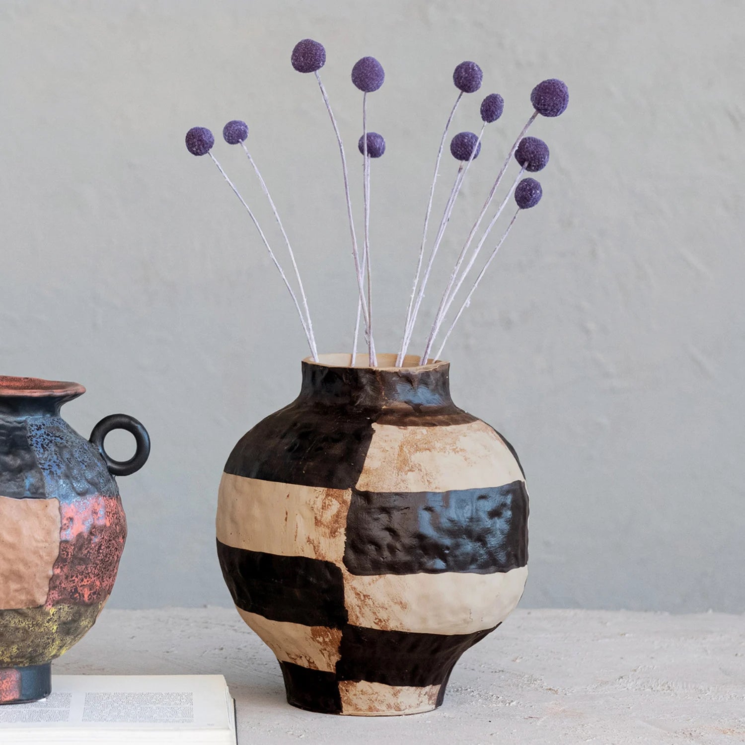 Hand-Painted Textured Stoneware Vase (Each One Will Vary)