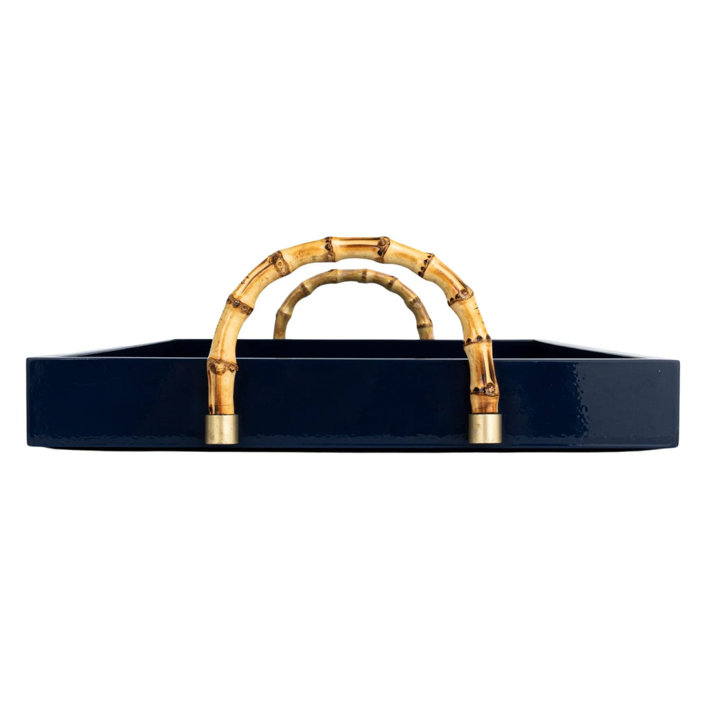 MDF Lacquered Tray w/ Bamboo Handles & Metal Detail