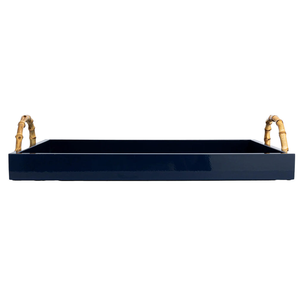 MDF Lacquered Tray w/ Bamboo Handles & Metal Detail