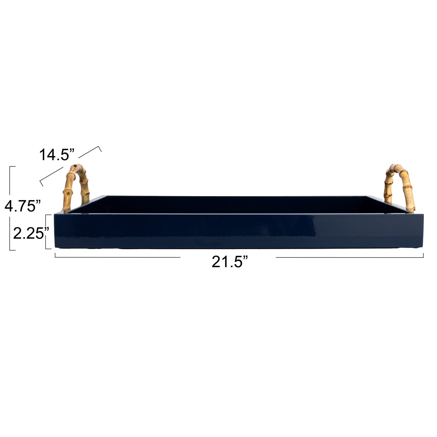 MDF Lacquered Tray w/ Bamboo Handles & Metal Detail