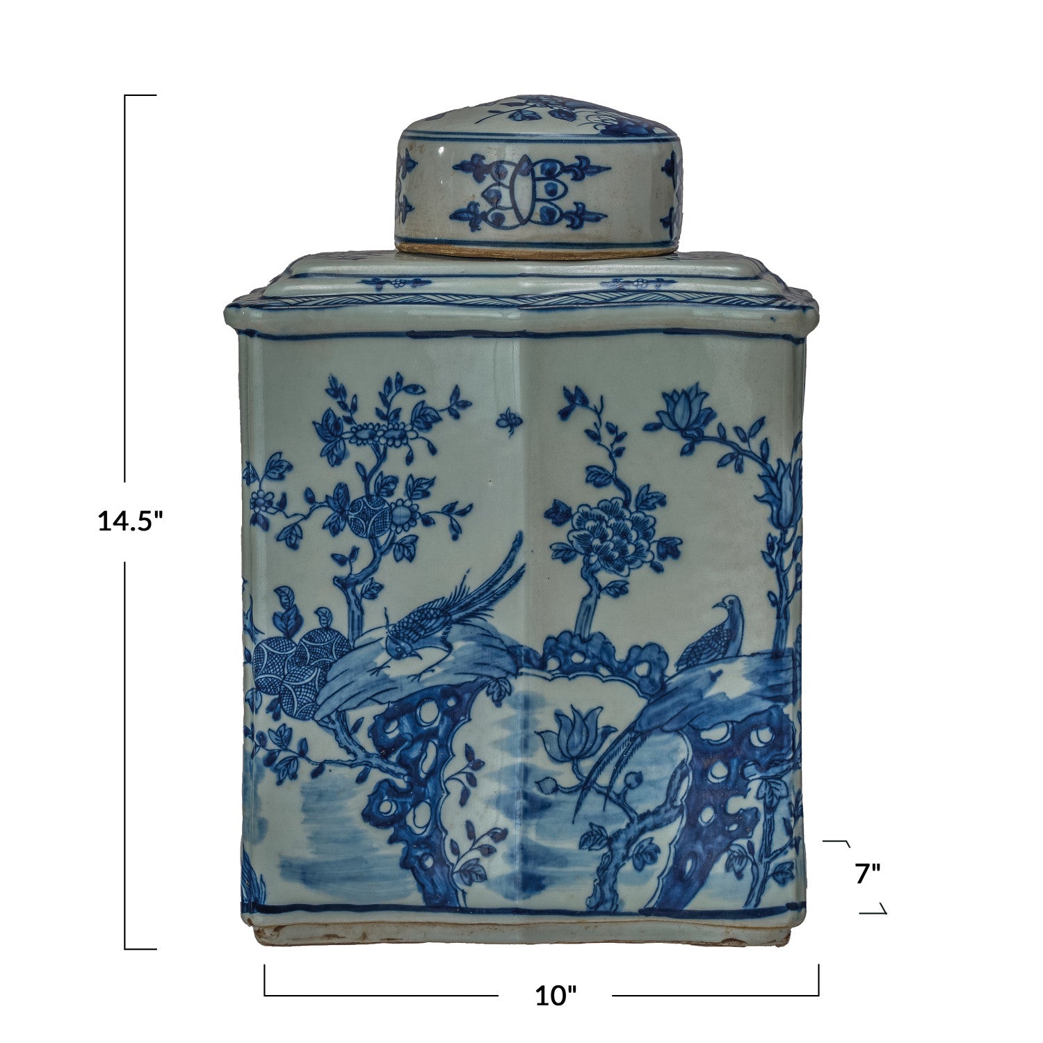 Decorative Hand-Painted Stoneware Vintage Reproduction Ginger Jar w/ Water Landscape